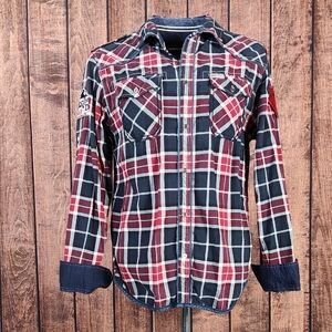 Decibel Mens Denim Trimmed Long Sleeve With Patches Excellent Condition